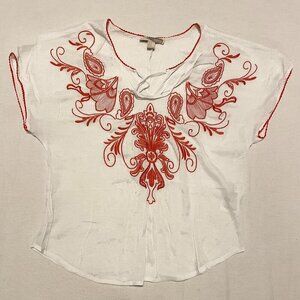Forever 21 Embroidered Loose Fitting Semi Sheer Blouse Size Medium